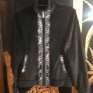 Black and Silver Velour Top - Size XL